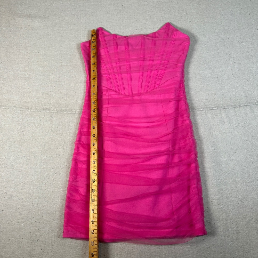 Hot Pink Ruched Mesh Corset Style Bodycon Mini Dress Small Barbie Coquette - Picture 4 of 10
